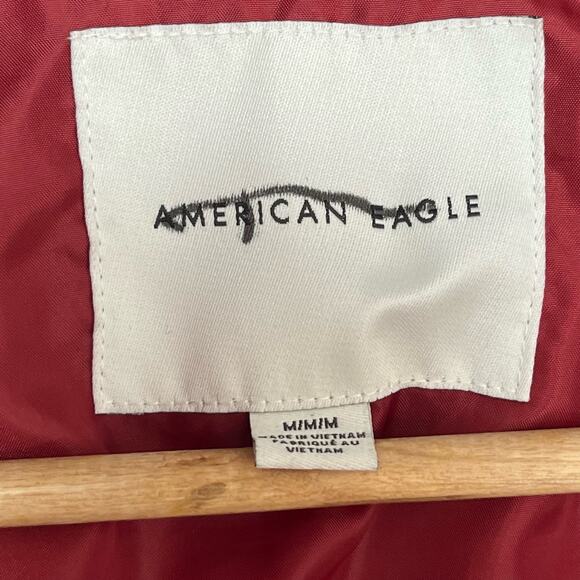 American Eagle Sherpa Jacket Sz M Red Full Zip Lined Collard Pockets Winter - Picture 6 of 8